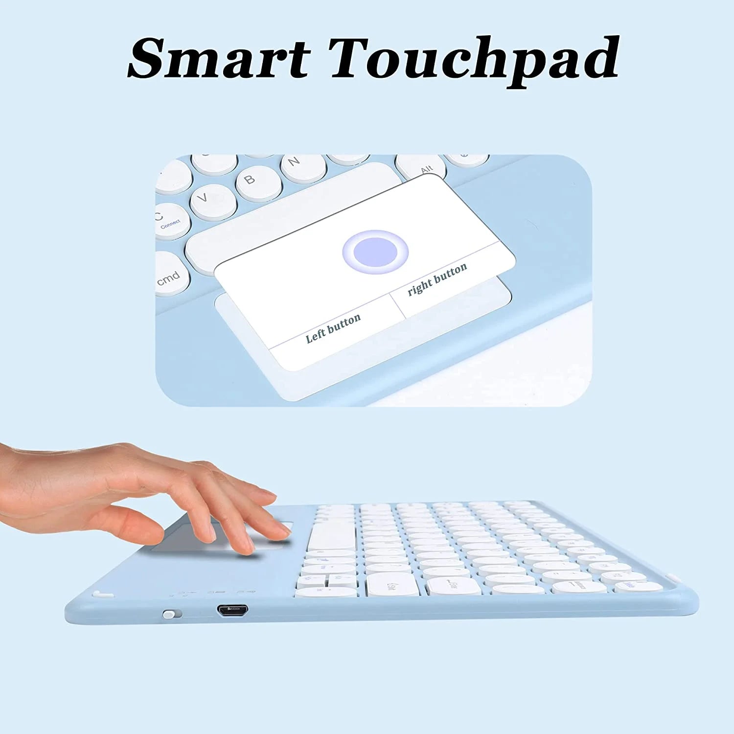 Wireless Bluetooth Keyboard with Touchpad for Ipad, Portable Mini Small Universal Rechargeable 10 Inch Ultra-Slim Wireless Keyboard for Tablet Smartphone PC Computer Laptop Windows Android Ios