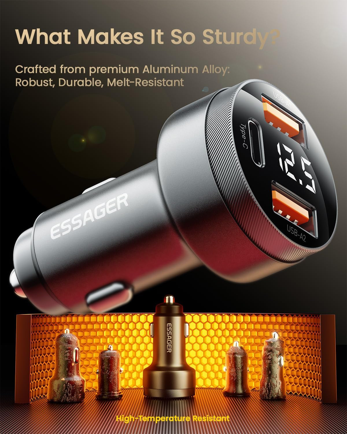 Car Charger 80W Super Fast Charging with USB PD/PPS/QC 3.0(Voltmeter&Led Lights) Universal Quick Charge for 12-24V Car Cigarette Lighter Plug,Compatible with Iphone 15 14 13 12,S22 S21 S20
