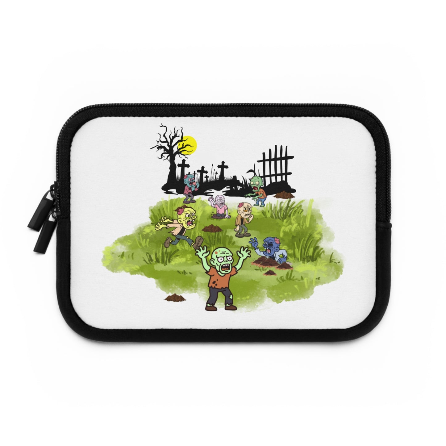 Zombie Cartoon Laptop Sleeve — Cute Spooky Graveyard Design