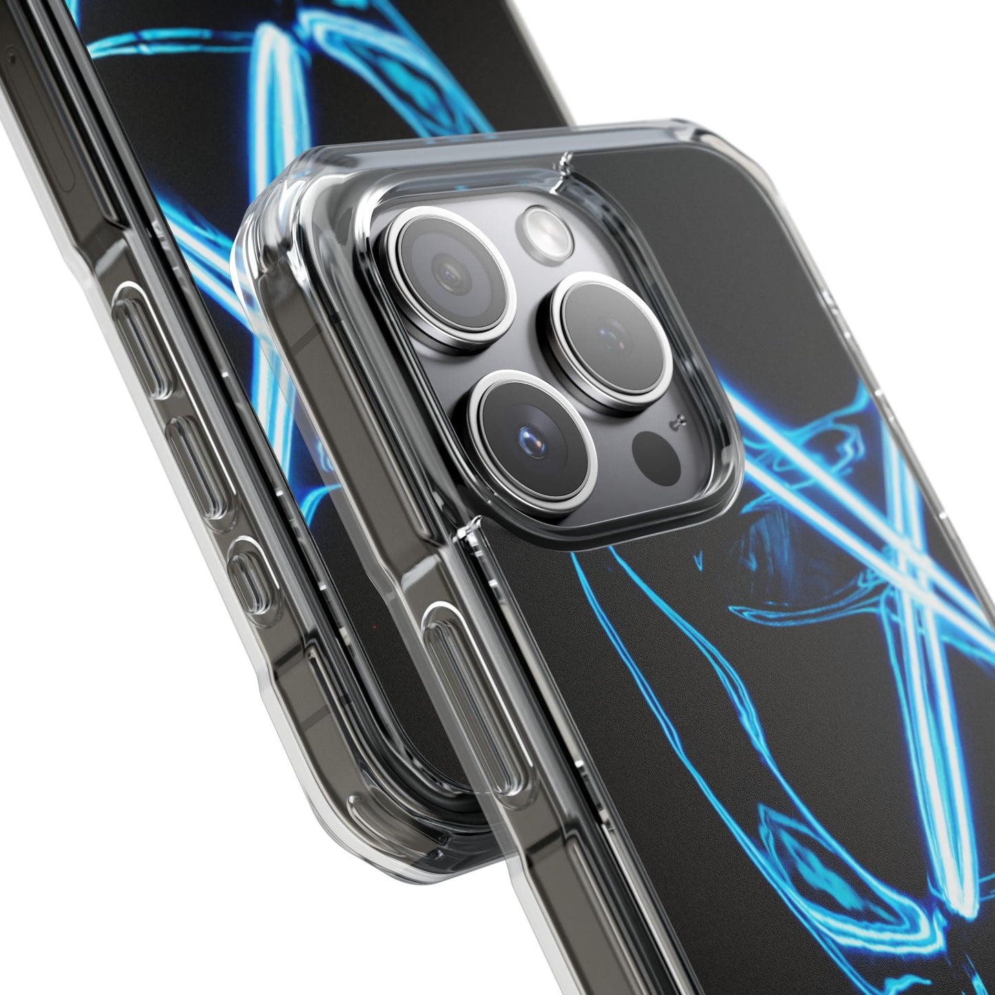Clear Magnetic Phone Case — Blue Neon Light Design