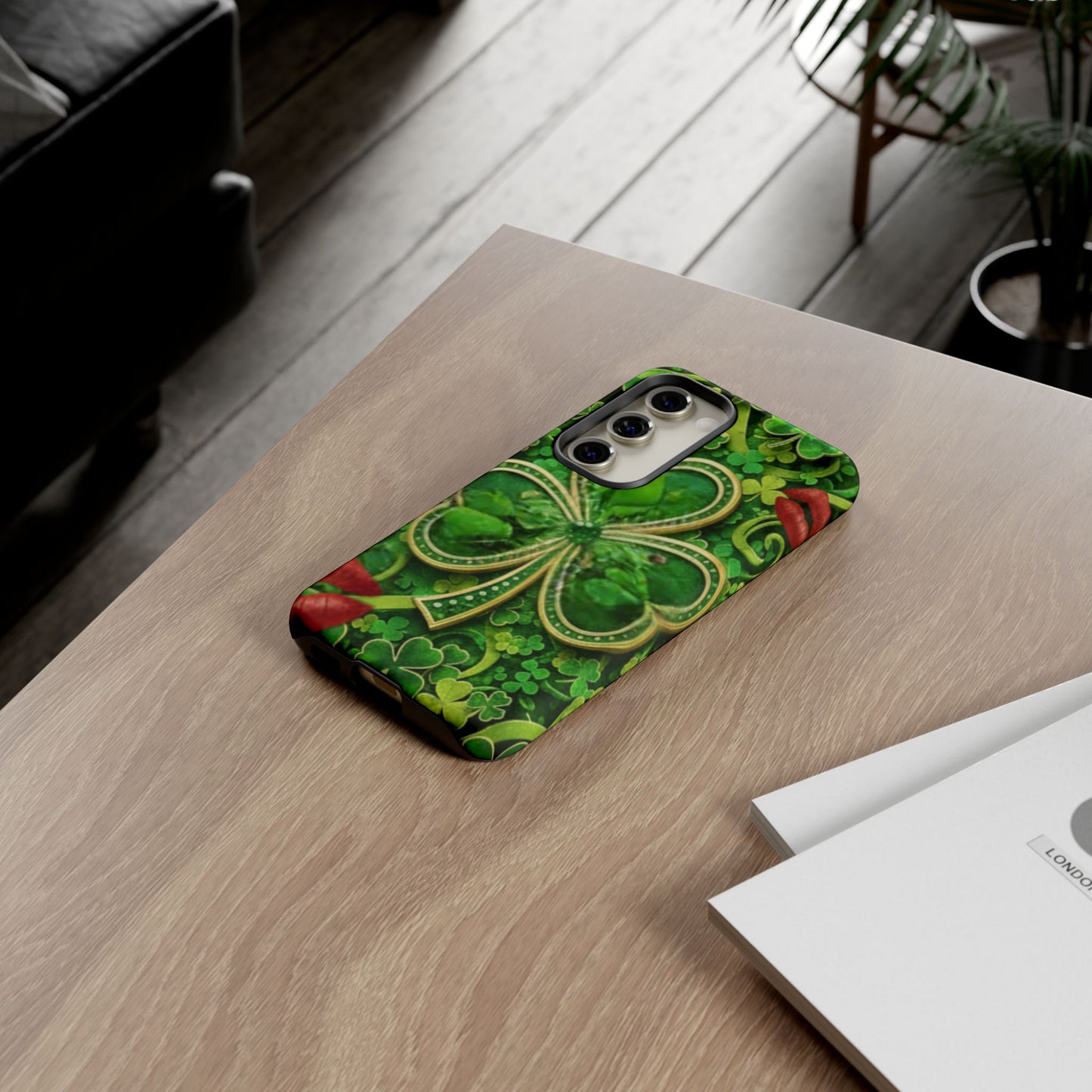 Tough Phone Case – Dual-Layer Protection with Shamrock Print