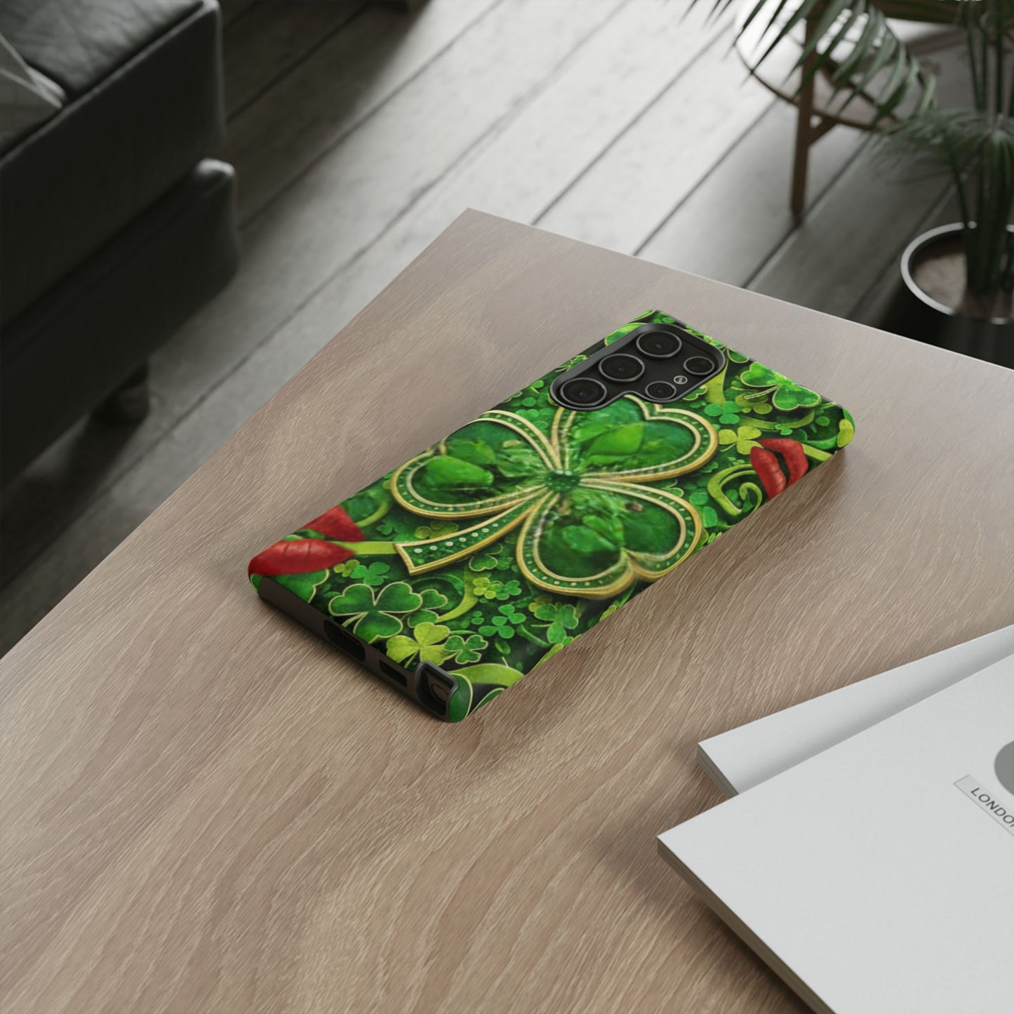 Tough Phone Case – Dual-Layer Protection with Shamrock Print