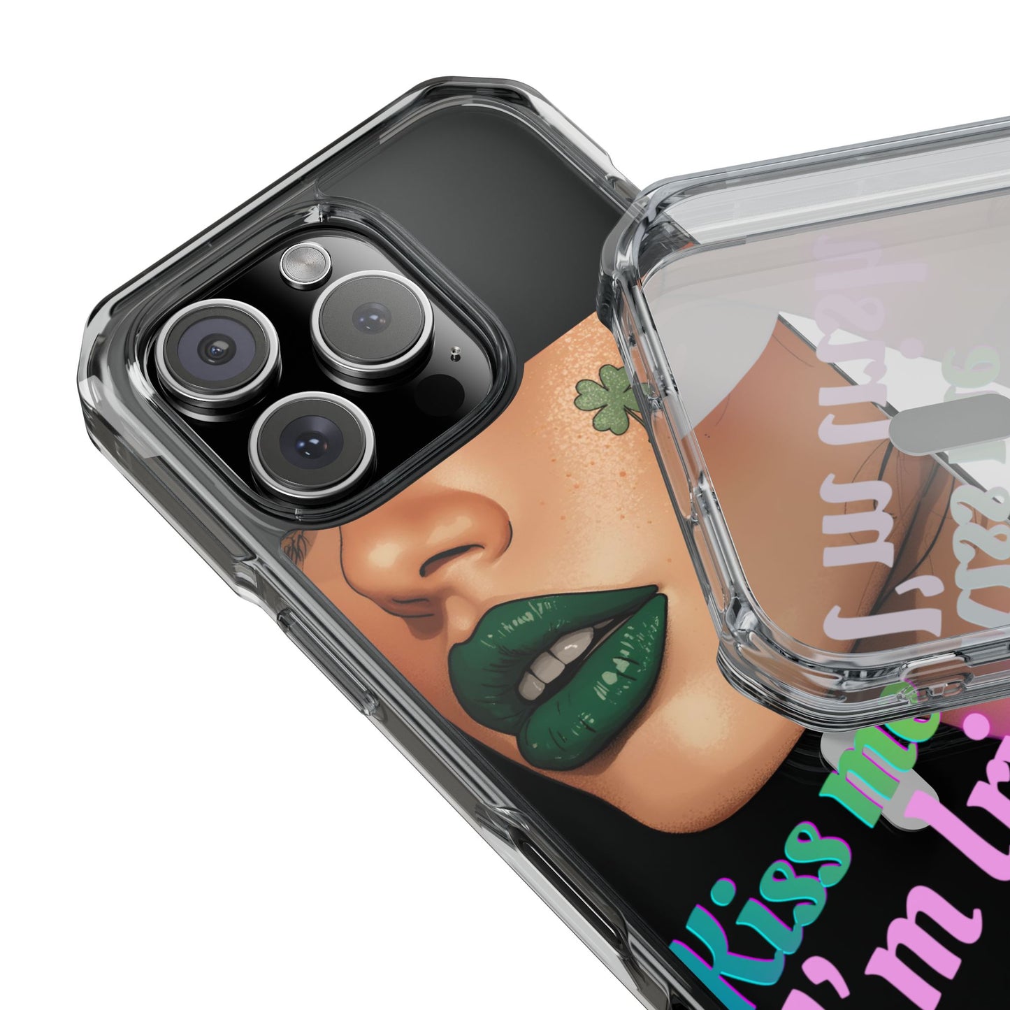 Clear Magnetic Phone Case – Slim Protection with “Kiss Me I’m Irish” Print