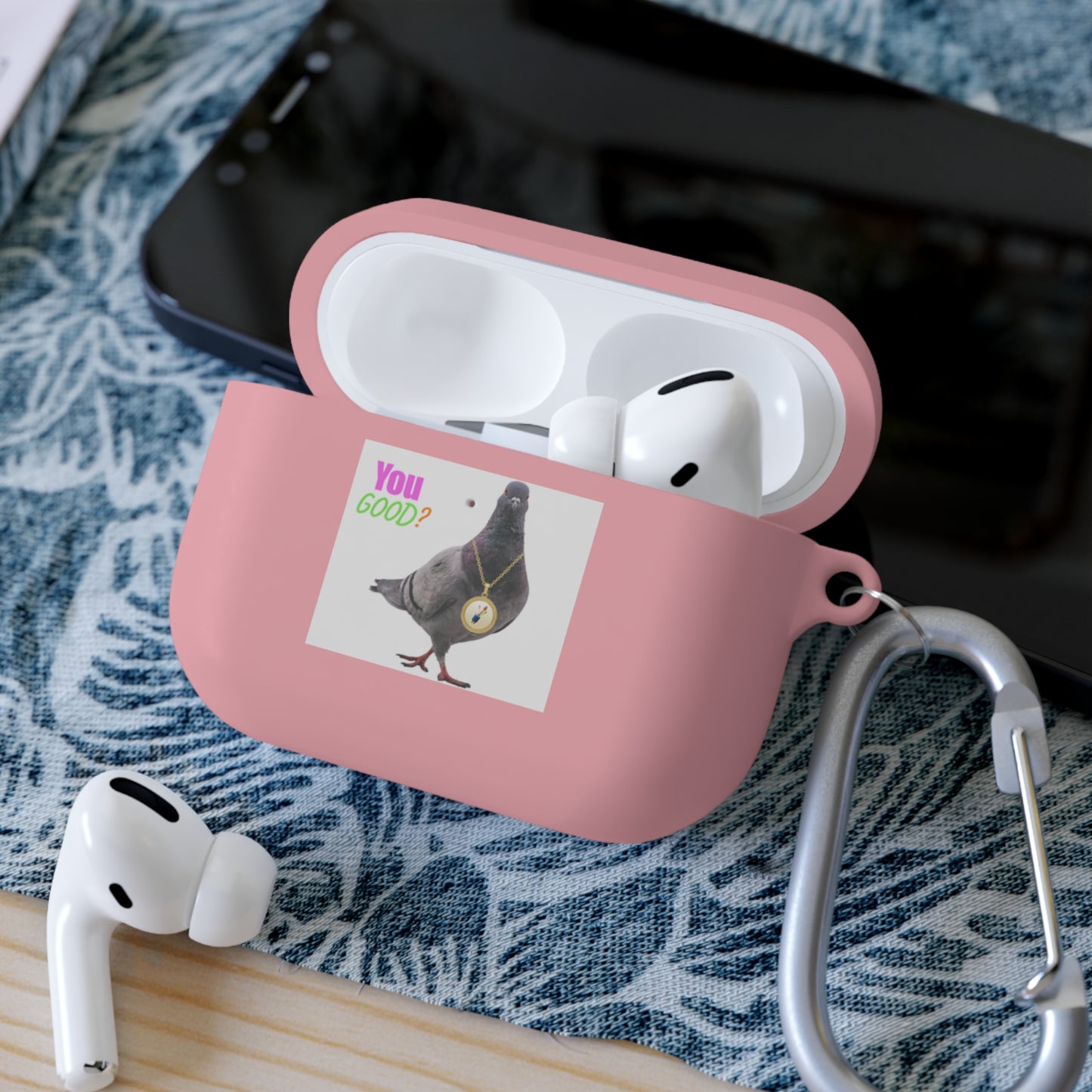 Wireless Earbud Case Cover – Pigeon Design Slim Drop Protection with Carabiner Clip