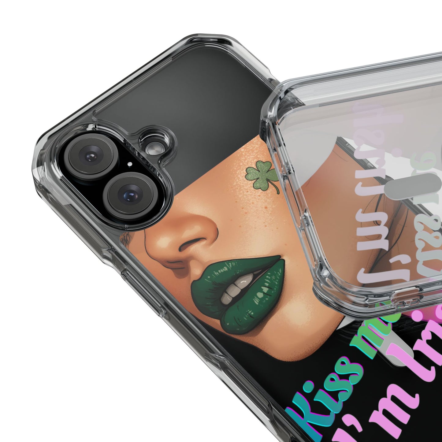 Clear Magnetic Phone Case – Slim Protection with “Kiss Me I’m Irish” Print