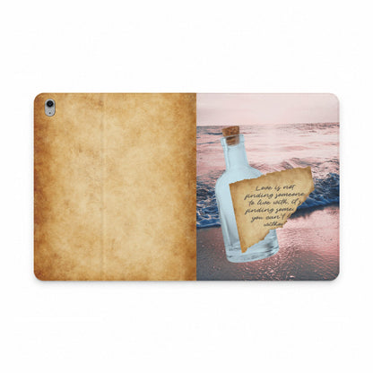Tablet Folio Case — Message in a Bottle Beach Cover with Vintage Parchment Quote