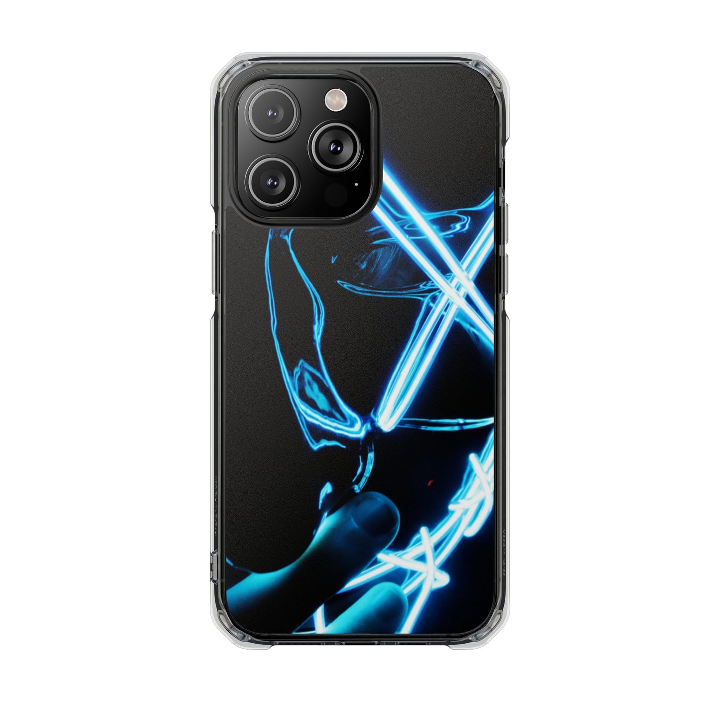Clear Magnetic Phone Case — Blue Neon Light Design