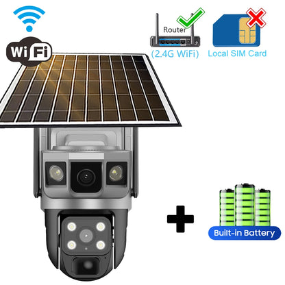 Dual Lens 4G Solar Camera Outdoor Waterproof IP CCTV Cameras Smart Home Security Protection 360 PTZ Video Surveillance Wireless