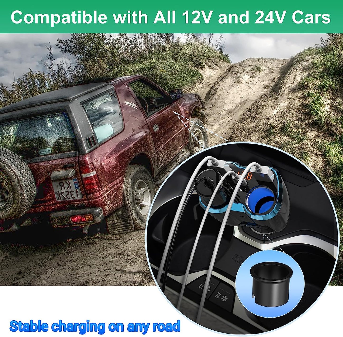 Cargador De Carro Adaptador 2 Socket 2.4A 2 Usb Coche Para Phone Tablet