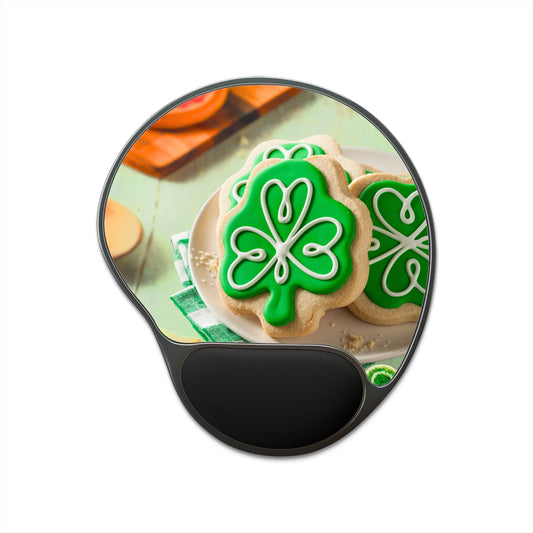 Ergonomic Mouse Pad with Wrist Rest – Shamrock Cookie St. Patrick's Day Design