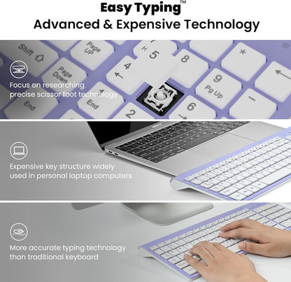 Wireless Keyboard and Mouse Combo, Compact Full Size Wireless Computer Keyboard and Mouse Set 2.4G Ultra-Thin Sleek Design for Windows, Computer, Desktop, PC, Notebook - Purple