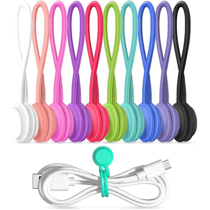 Magnetic Cable Ties 10 Pcs Reusable Cable Organizers Earbuds Cords USB Cable Manager Keeper Wrap Ties Straps for Office, School, Home Organization  Silicone