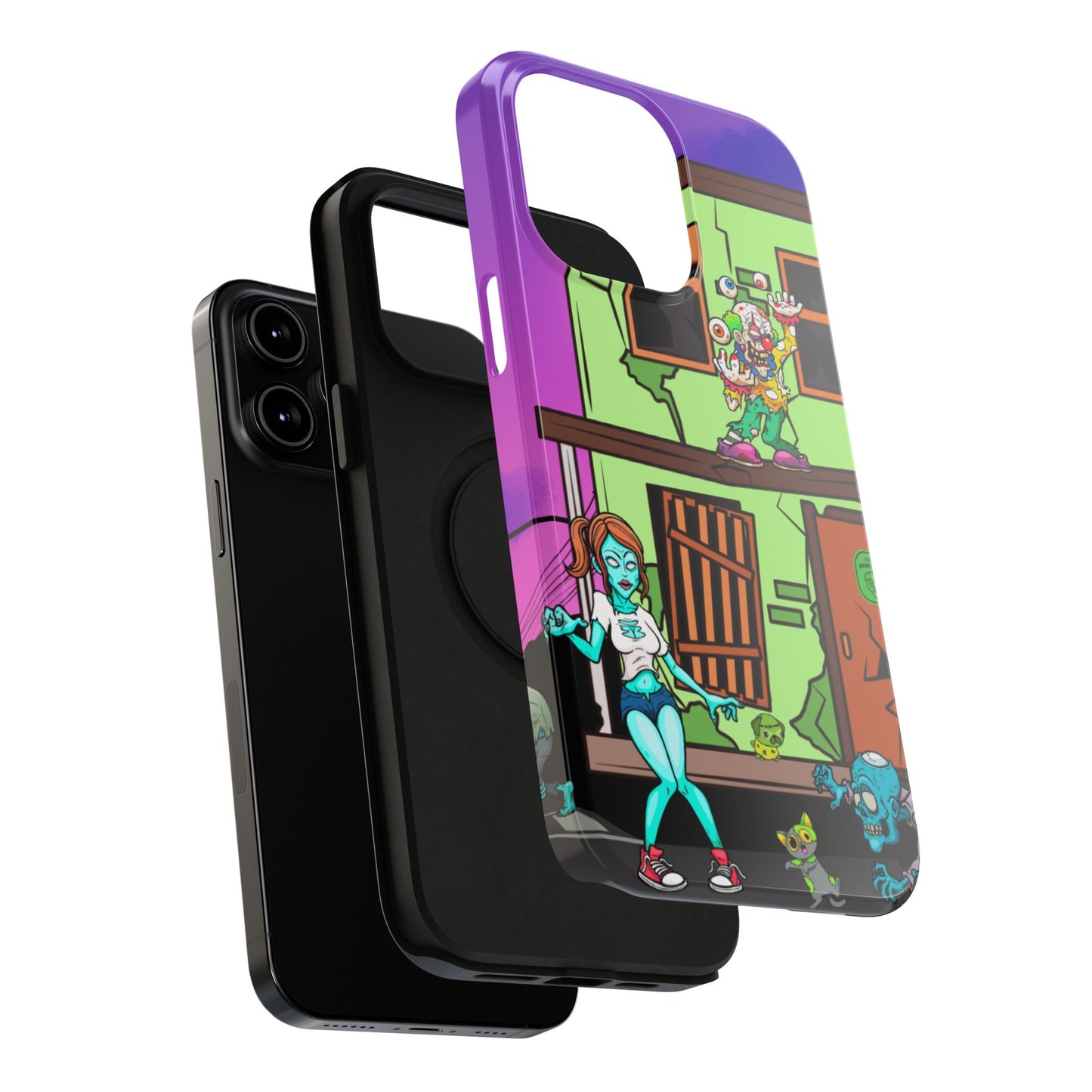 Zombie Arcade Phone Case — Colorful Cartoon Horror Impact-Resistant iPhone Cover