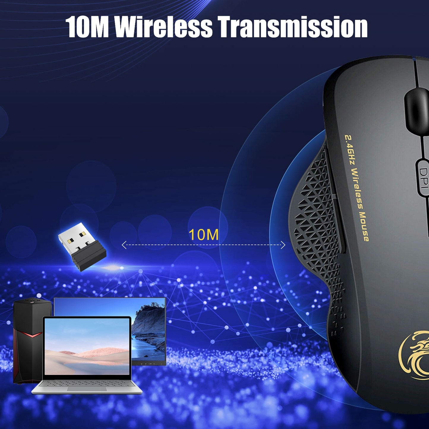 2.4Ghz Wireless Optical Mouse Mice 6 Buttons & USB Receiver for Laptop Computer