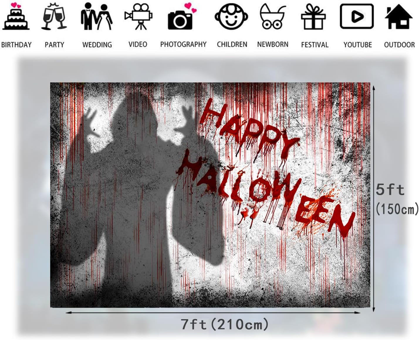 7X5Ft Bloody Halloween Backdrop Halloween Horror Photography Background for Party Decorations Trick or Treat Banner for Photo Booth 066