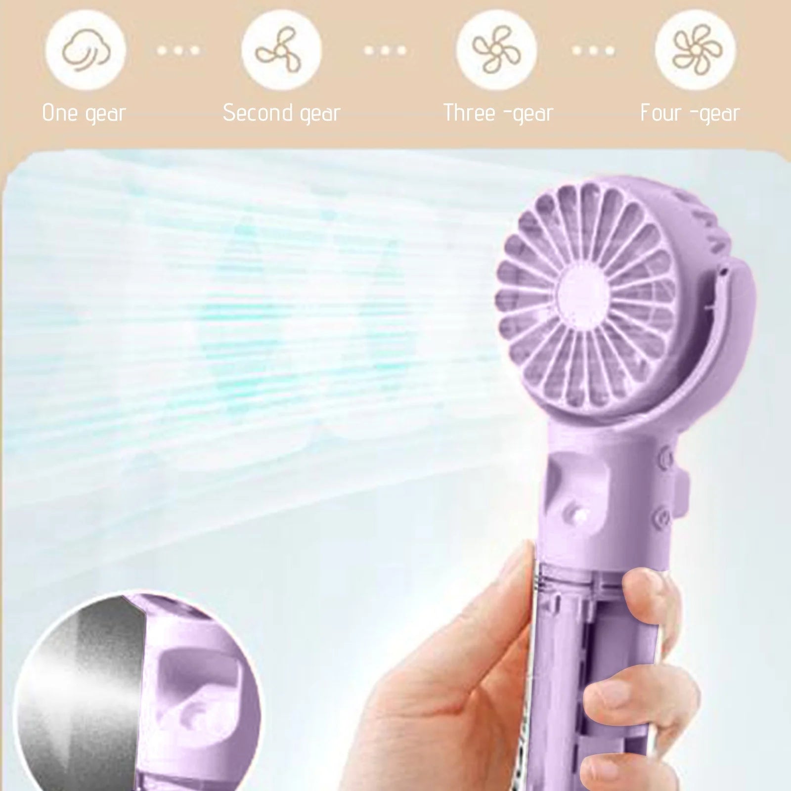 16.8 Cm 4-Speed Rechargeable Handheld Mini Fan