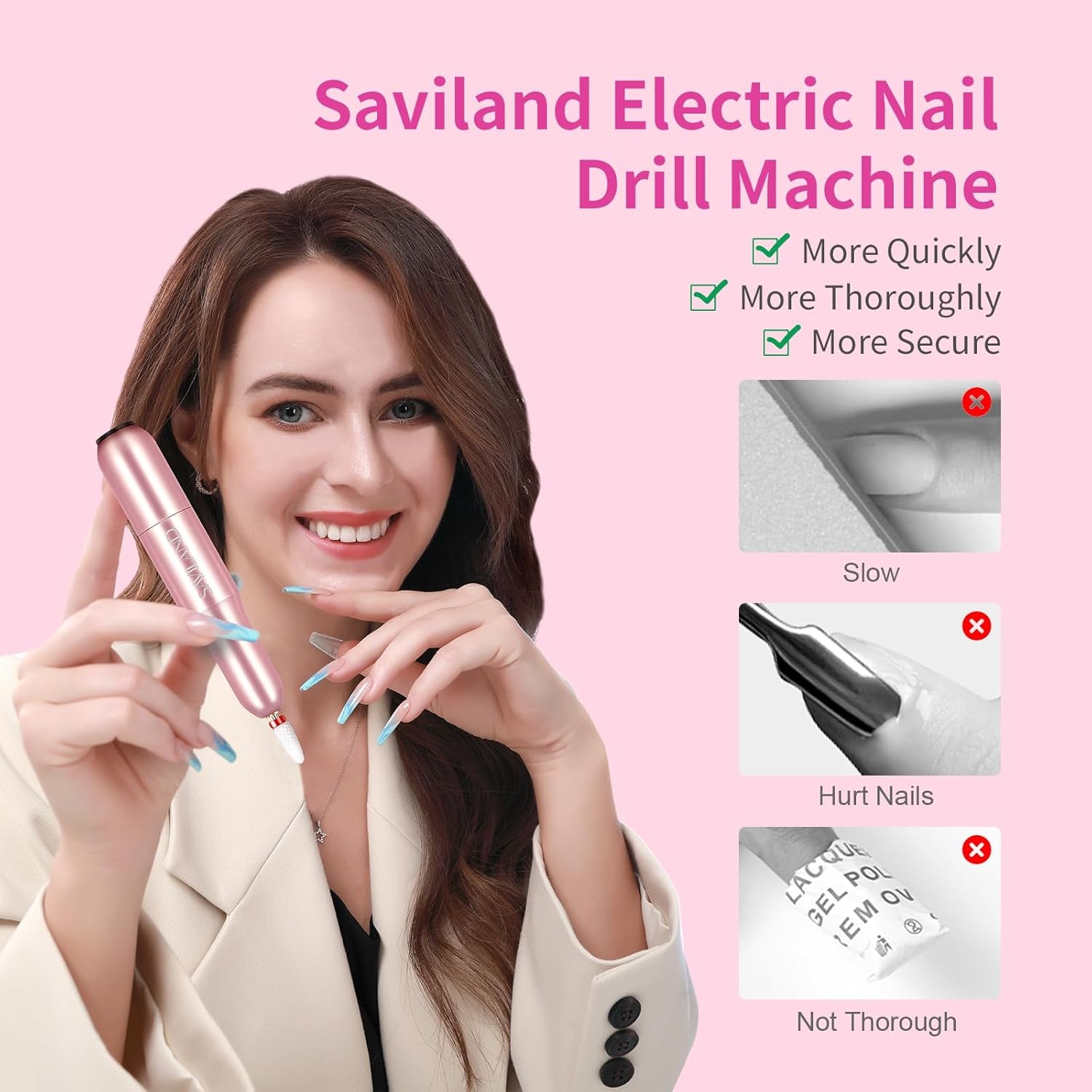 Electric Nail Drill: 2025 Electric Nail File Rose Efile Nail Drill Professional Manicure with 6PCS Nail Drill Bits Portable Nail File & Salon Use Manicure Pedicure at Home