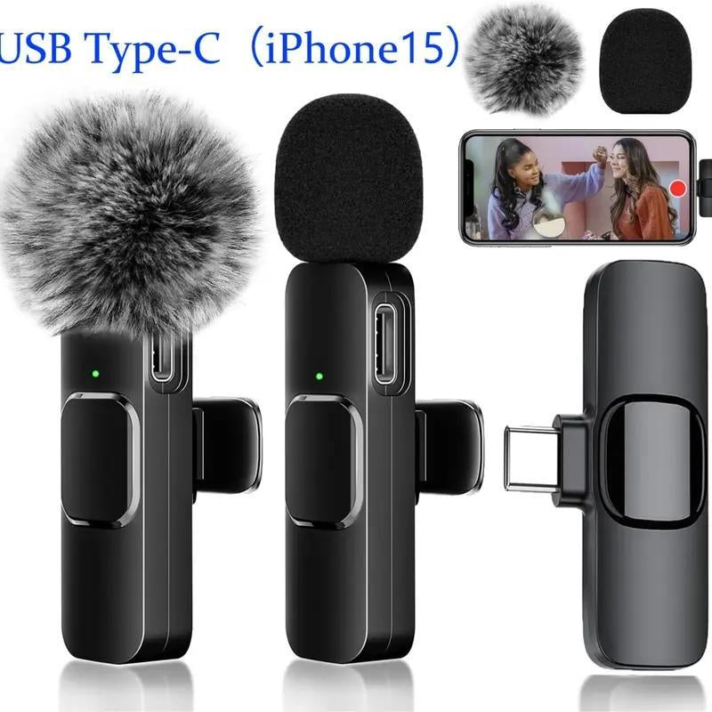 Wireless Lavalier Microphone, Rechargeable Microphone, Cordless Omnidirectional Condenser Recording Mic for Video Recording, Teaching, Interviews