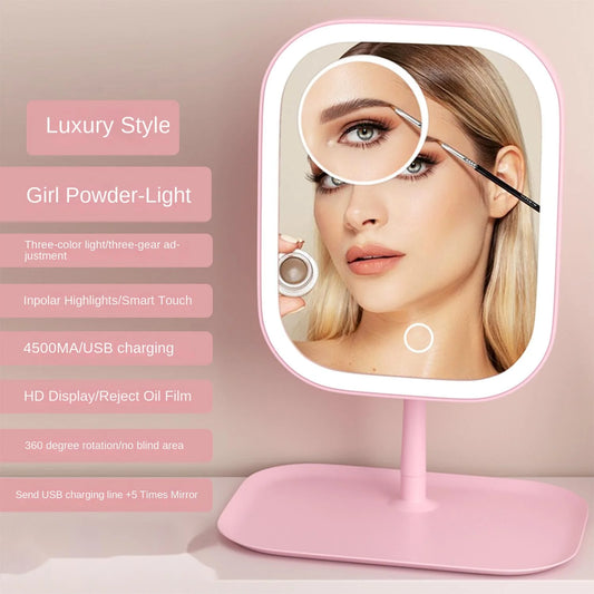 Rechargeable Lighting Makeup Mirror Portable LED Makeup Mirror Dimmable Magnifier Touch Control Storage Makeup Mirror