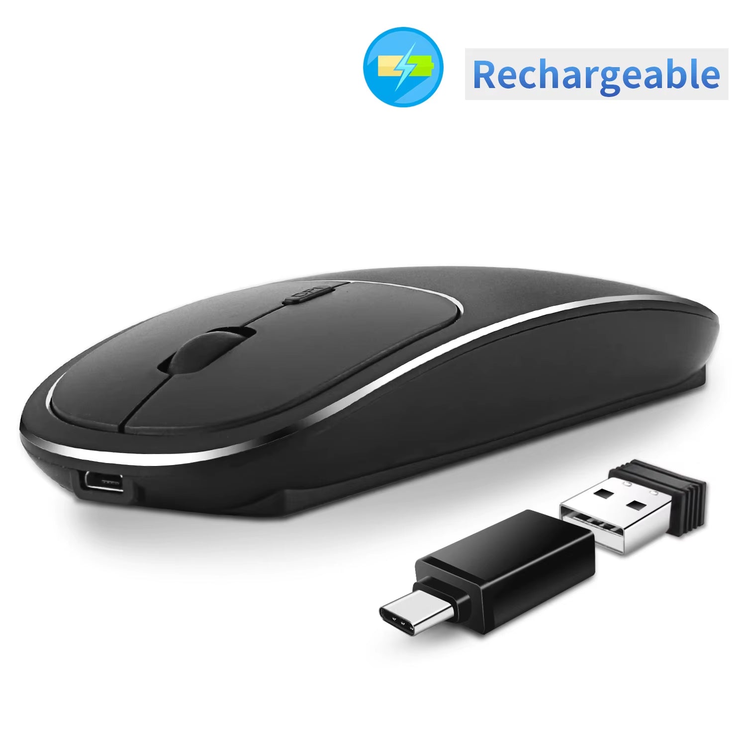Rechargeable Wireless Mouse Metal 2.4G Noiseless Silent Click Wireless Optical Mouse with USB Receiver