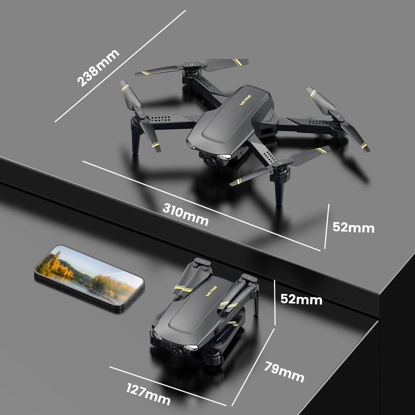 Drone with Camera for Kids 8-12, WF11 1080P Foldable Quadcopter with FPV Transmission, 2 Batteries, Black