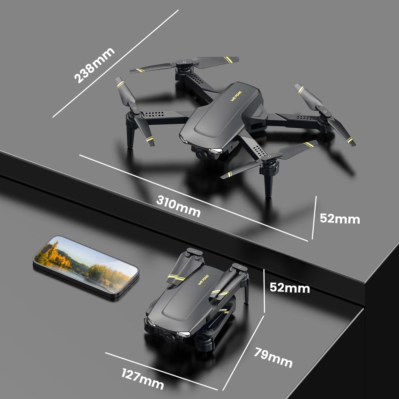 Drone with Camera for Kids 8-12, WF11 1080P Foldable Quadcopter with FPV Transmission, 2 Batteries, Black