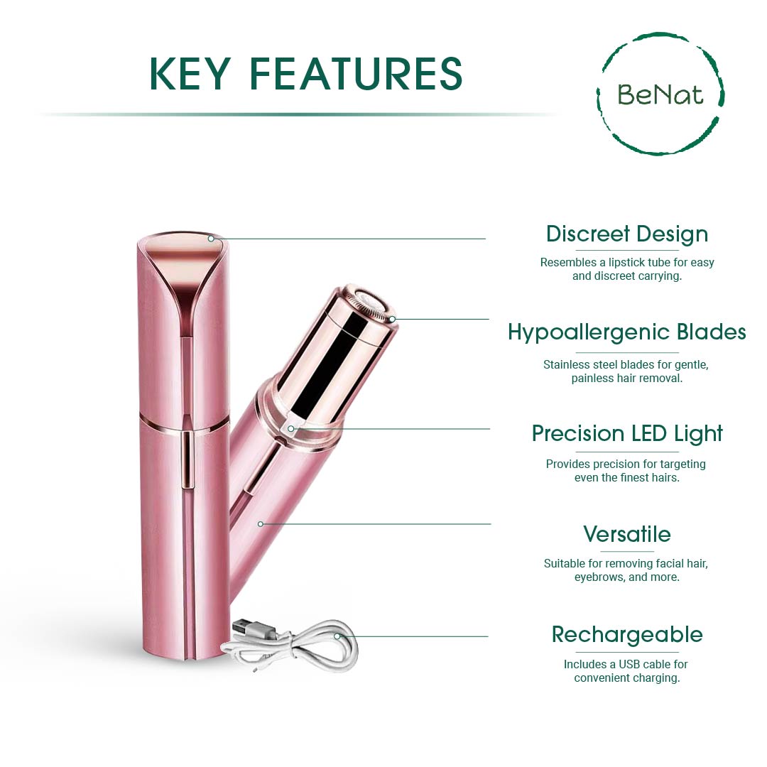 Rechargeable Beauty Trio – Facial Hair Remover, Eyebrow Trimmer & Heated Eyelash Curler, LED Precision, Travel Ready