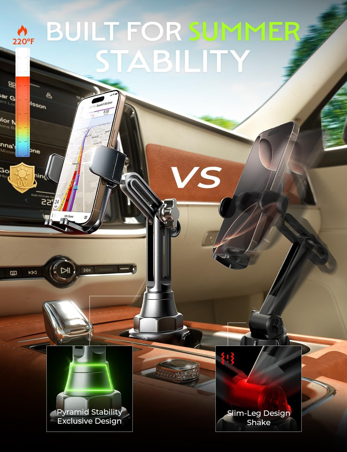 Upgraded Version Cup Phone Holder for Car 360° Adjustable Long Neck Car Phone Mount Cradle Friendly Golf Cart Phone Holder, Truck Jeep Accessories for Iphone Samsung Google and All 4-17'' Phone