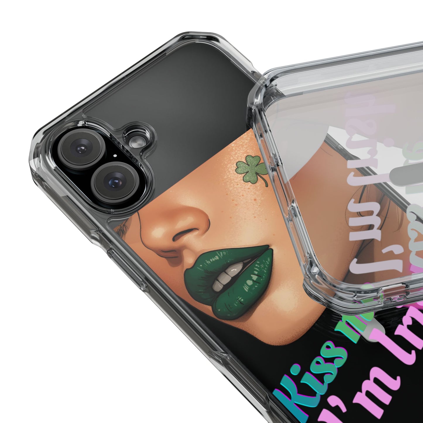 Clear Magnetic Phone Case – Slim Protection with “Kiss Me I’m Irish” Print