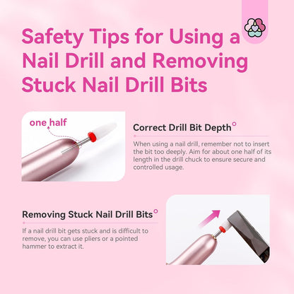 Electric Nail Drill: 2025 Electric Nail File Rose Efile Nail Drill Professional Manicure with 6PCS Nail Drill Bits Portable Nail File & Salon Use Manicure Pedicure at Home