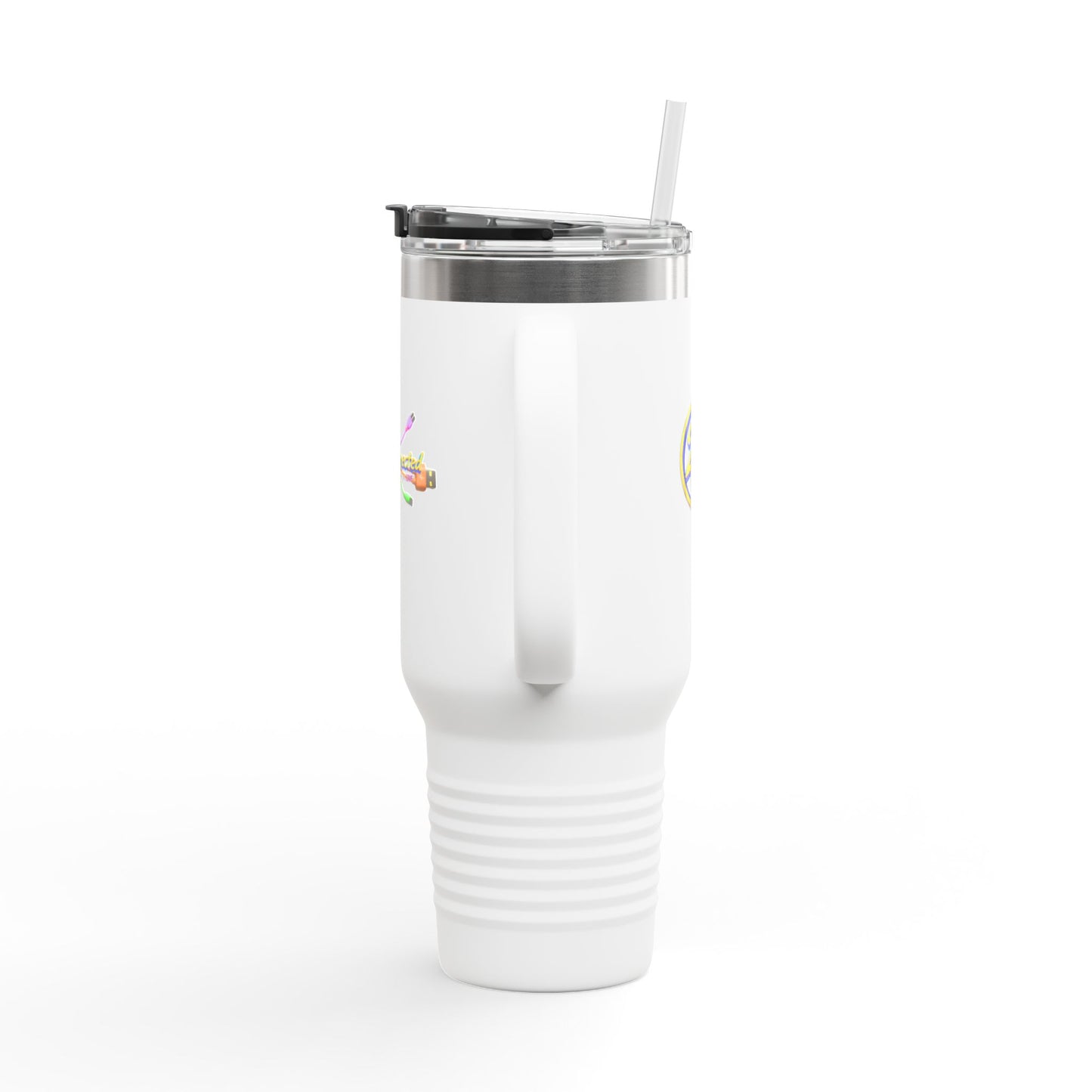 40oz Insulated Travel Mug – 215 Connected Logo Handle Tumbler with Straw