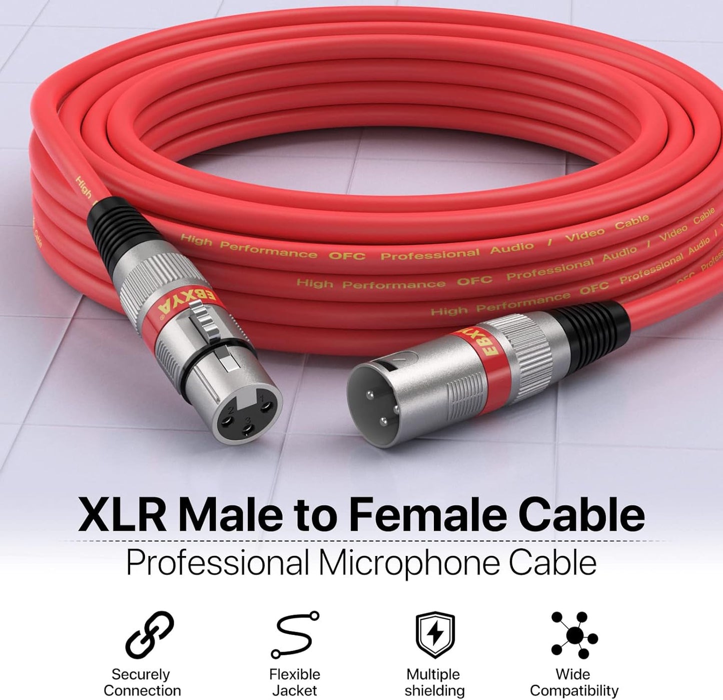 XLR Cables 25Ft 6 Packs - XLR Male to Female 3 Pins Balanced Microphone Cable (Red, Orange, Yellow, Green, Blue, Purple)