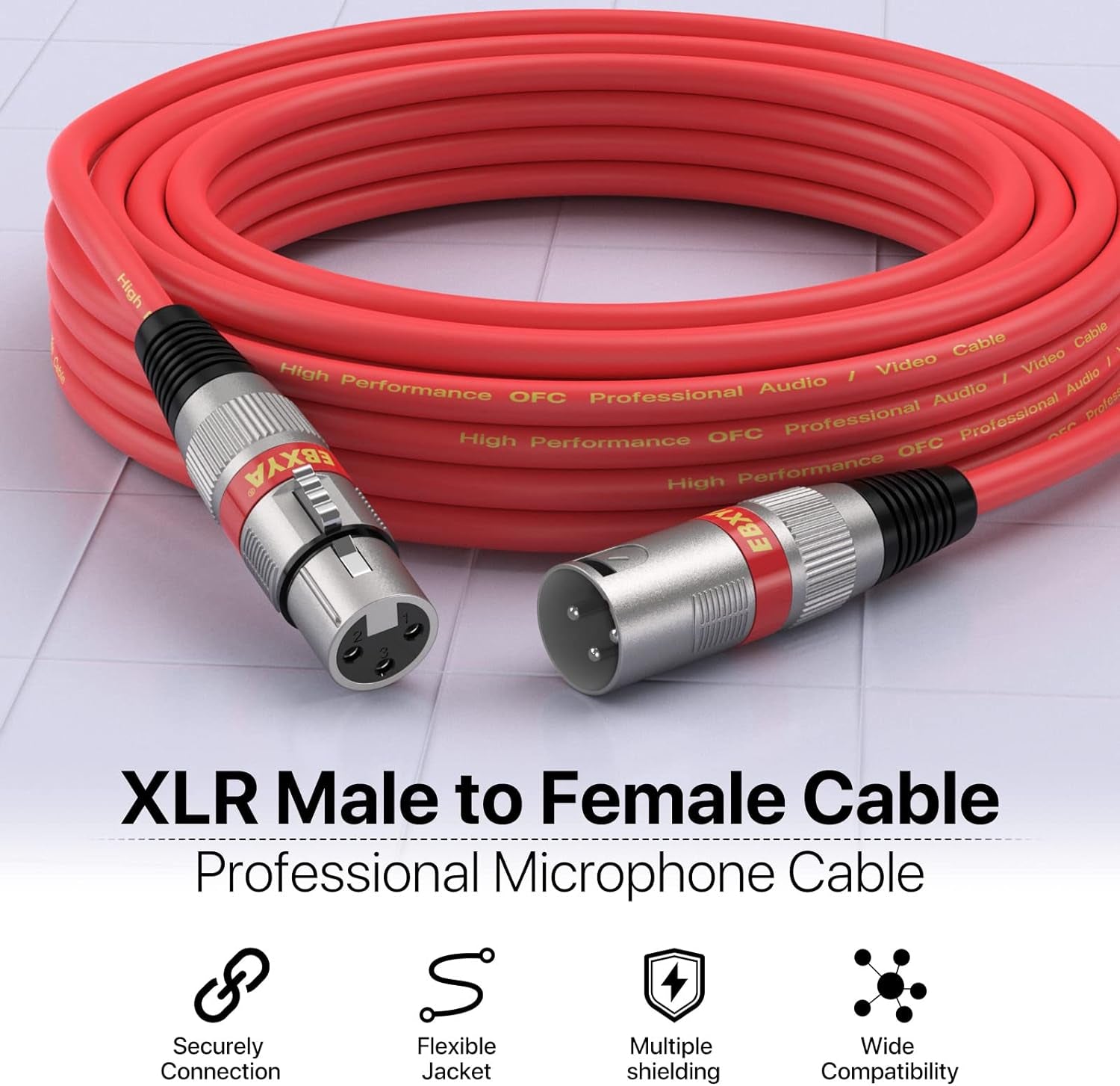 XLR Cables 25Ft 6 Packs - XLR Male to Female 3 Pins Balanced Microphone Cable (Red, Orange, Yellow, Green, Blue, Purple)