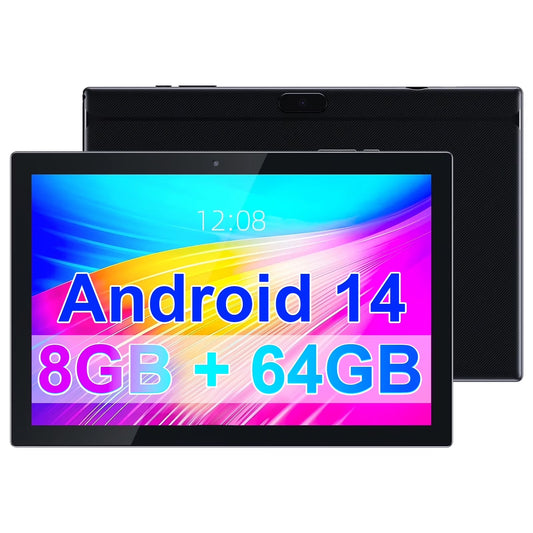 Tablet 10 Inch Android 14 Tablets 64GB ROM Tablet PC Computer, 2+8MP Dual Camera, 6000Mah, AM FM Bluetooth, 2.4G Wifi, IPS Touch Screen Tablet