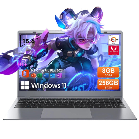 15.6" Windows 11 Laptop, Dual 8GB RAM, 256GB SSD, AMD 3020E Processor with 2 Cores up to 2.6Ghz, with Office 2024, 1920X1080 Display Wifi5 BT5.0 for Student, Home Office, Business