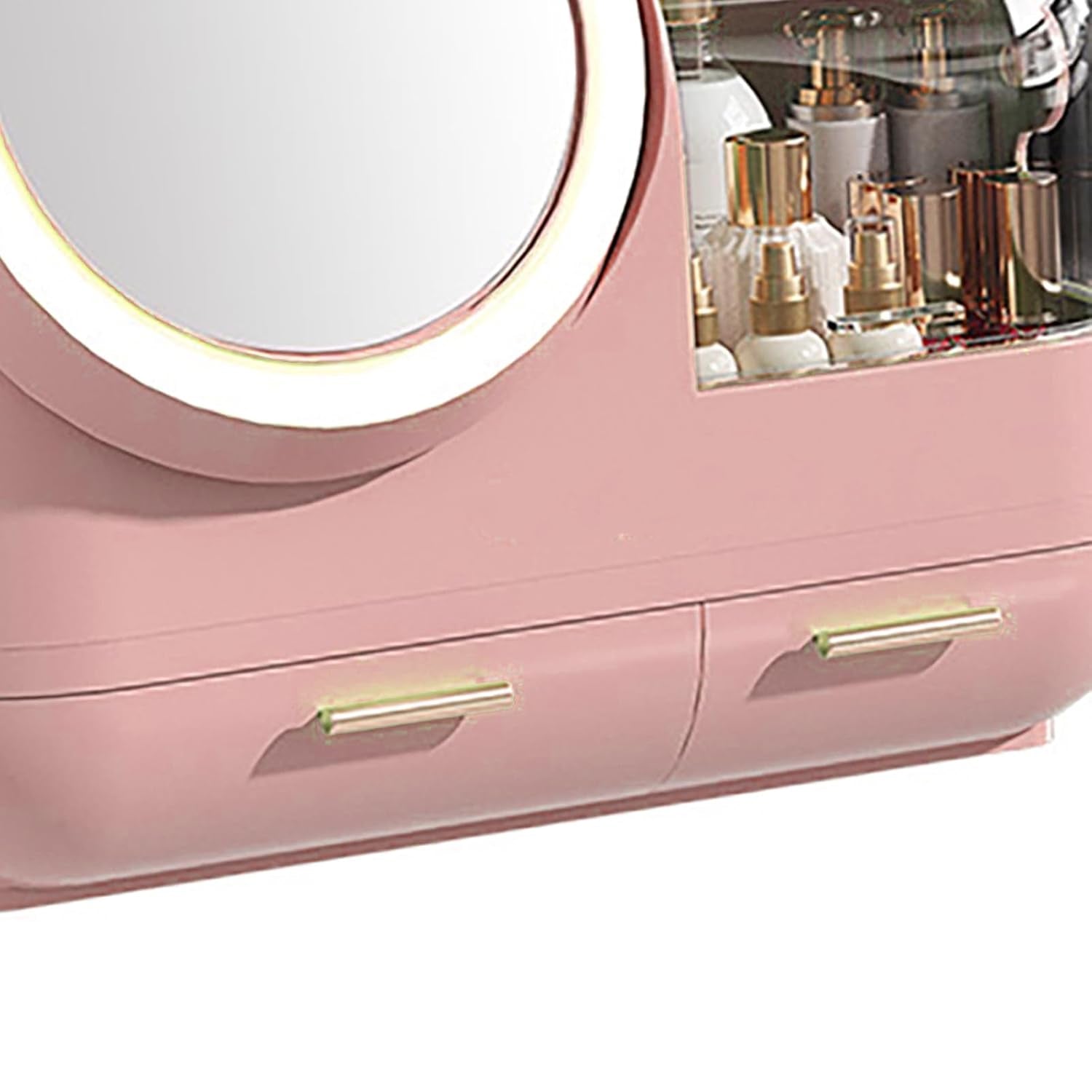 Mirror Fan Makeup Case, Portable Makeup Organizer with Mirror and LED Light, Cosmetic Storage Display Case,Large Capacity Mirror Makeup Storage Box for Women ()