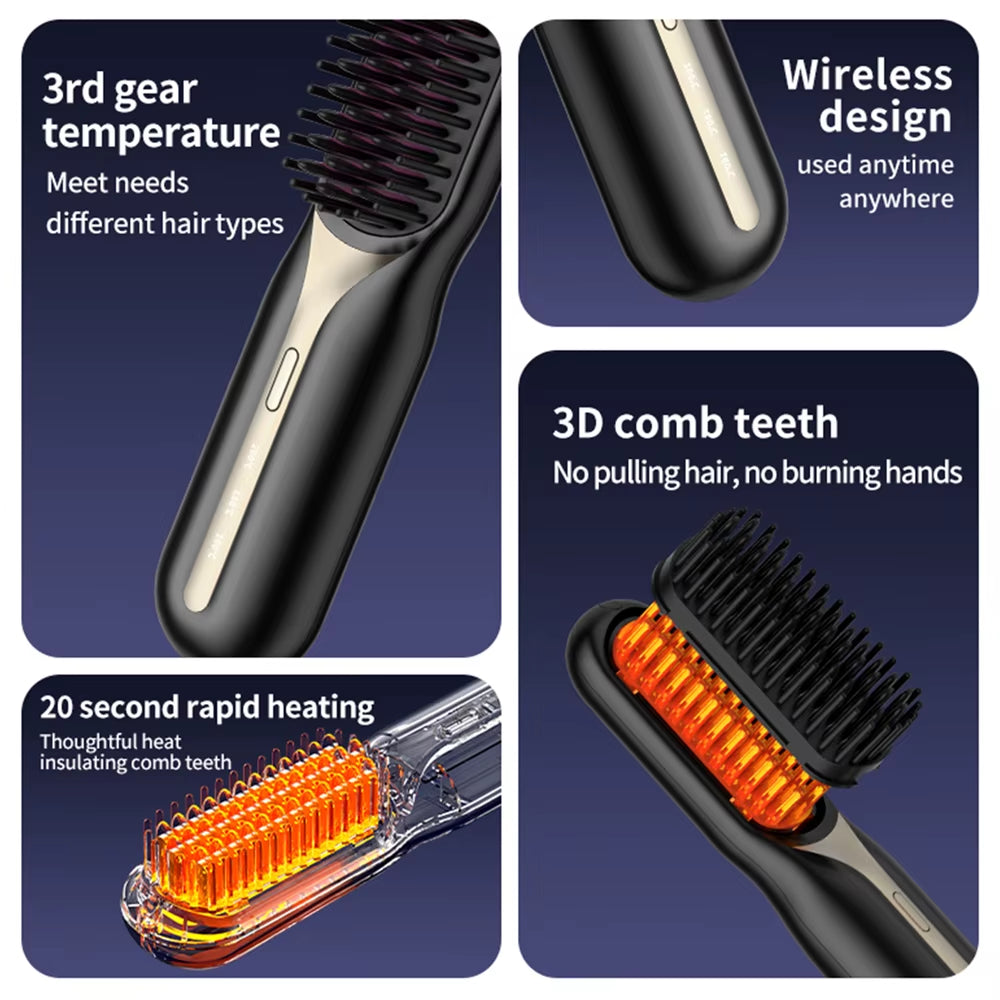 Cordless Professional Hair Straightener Hot Heating Comb Electric Brush for Hair Smoothing Iron Negative Ion Hair Styling Tool