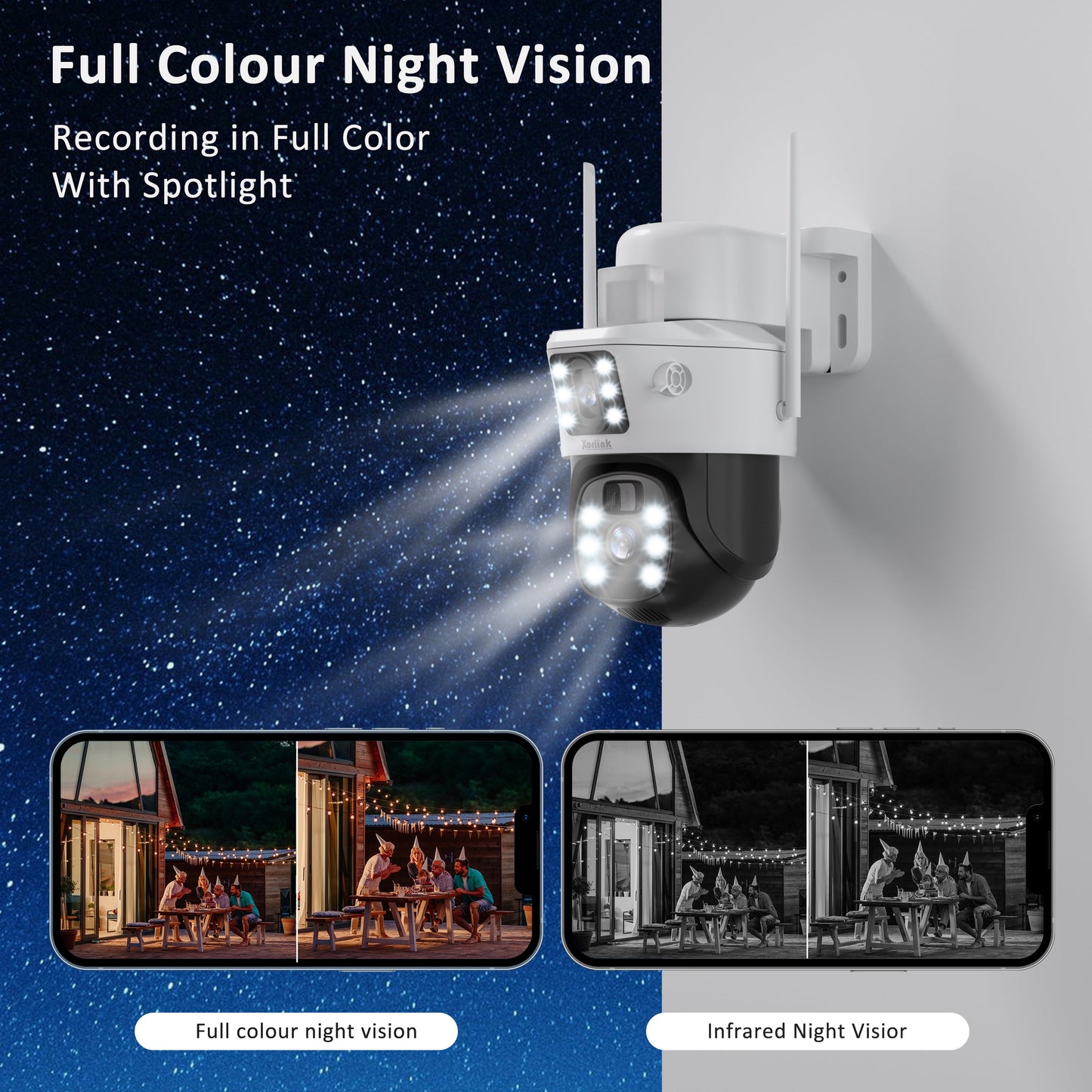 4K/8MP Solar Security Camera, 360° View Wireless Outdoor Camera, Waterproof PIR Detection, Rechargeable Battery Powered Home Dual Lens Surveillance Camera with Color Night Vision 2-Way Audio