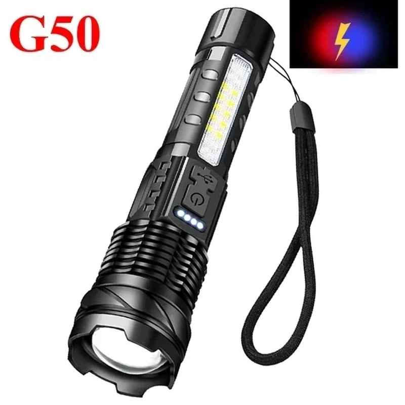 White Laser LED Flashlight: USB Rechargeable, High Power Tactical Torch