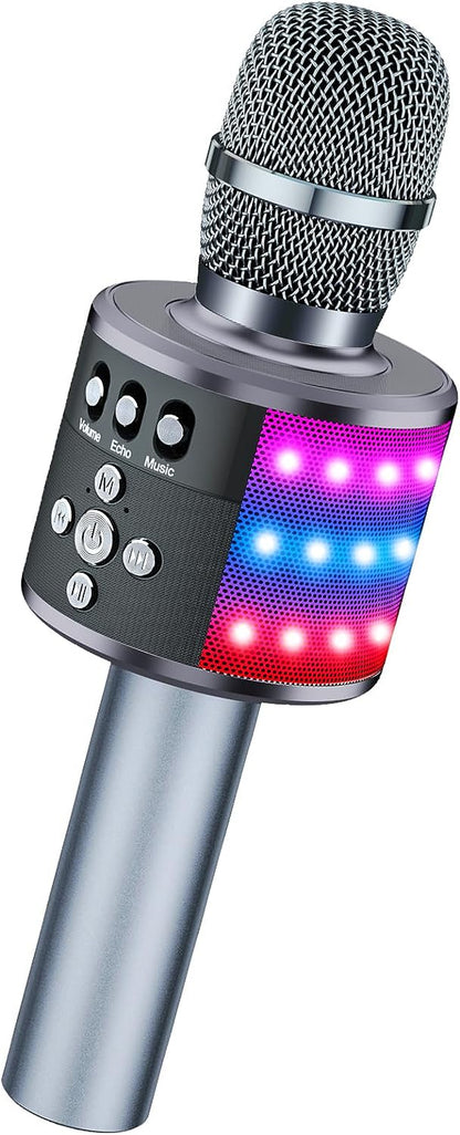 Karaoke Microphone for Kids & Adults - Bluetooth Microphones Singing Mic with Disco Lights, Echo Effect, Built-In Speaker Portable Karaoke Player for Party Travel Gifts Q78(Space Gary)