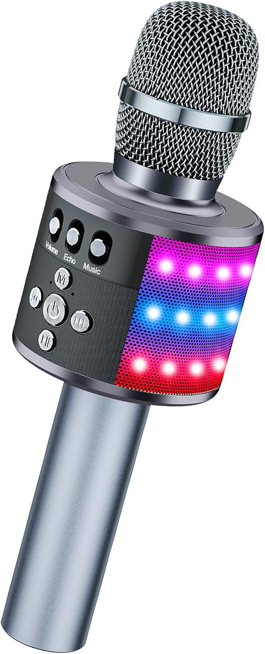 Karaoke Microphone for Kids & Adults - Bluetooth Microphones Singing Mic with Disco Lights, Echo Effect, Built-In Speaker Portable Karaoke Player for Party Travel Gifts Q78(Space Gary)