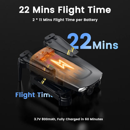 Drone with Camera for Kids 8-12, WF11 1080P Foldable Quadcopter with FPV Transmission, 2 Batteries, Black