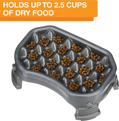 – Neater Raised Slow Feeder Dog Bowl – Elevated and Adjustable Food Height - (2.5 Cup, Gunmetal)