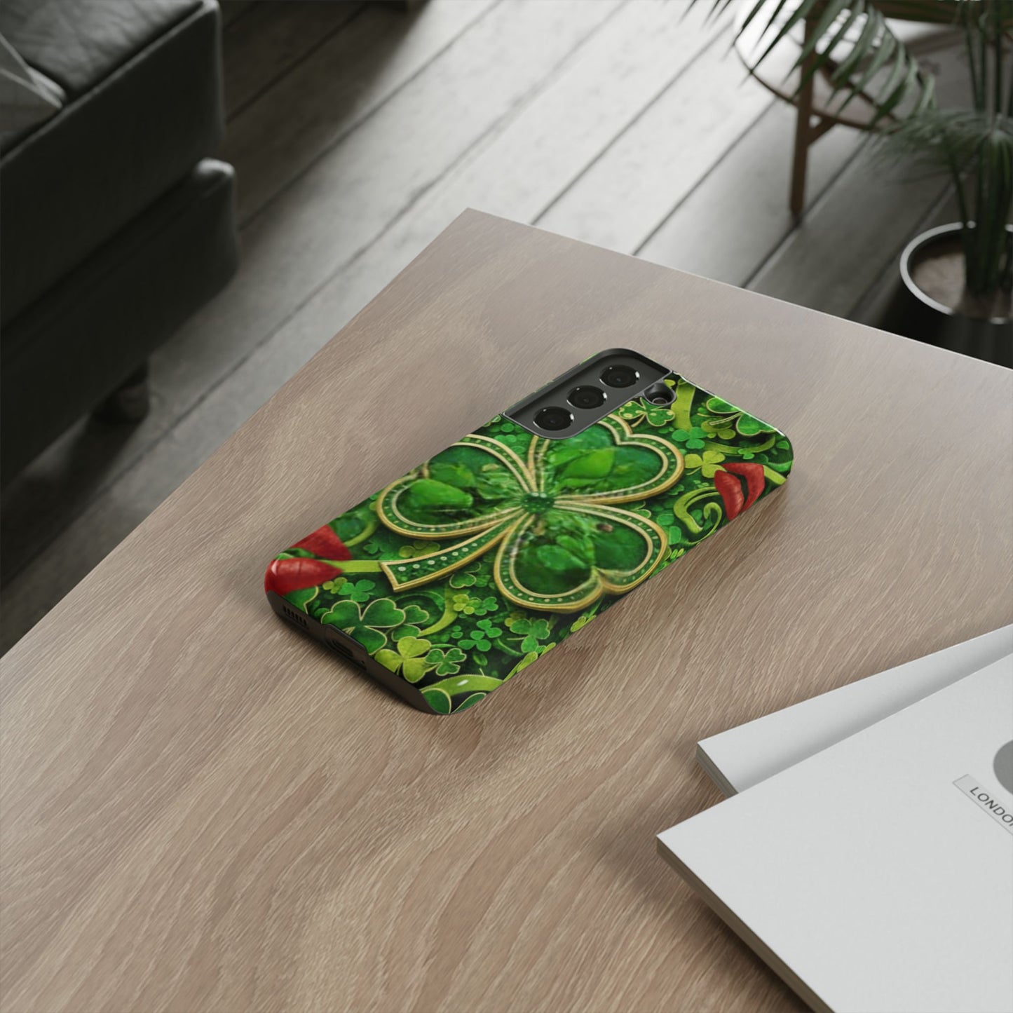 Tough Phone Case – Dual-Layer Protection with Shamrock Print