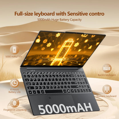 Narrow Bezel 15.4 Inch Laptop Computer with N150 Processor(Up to 3.6Ghz) 16GB RAM 512GB SSD FHD Premium Laptop,Wifi 5,BT 4.2,Fingerprint Unlocking,Backlit Keyboard, Windows 11 Pro