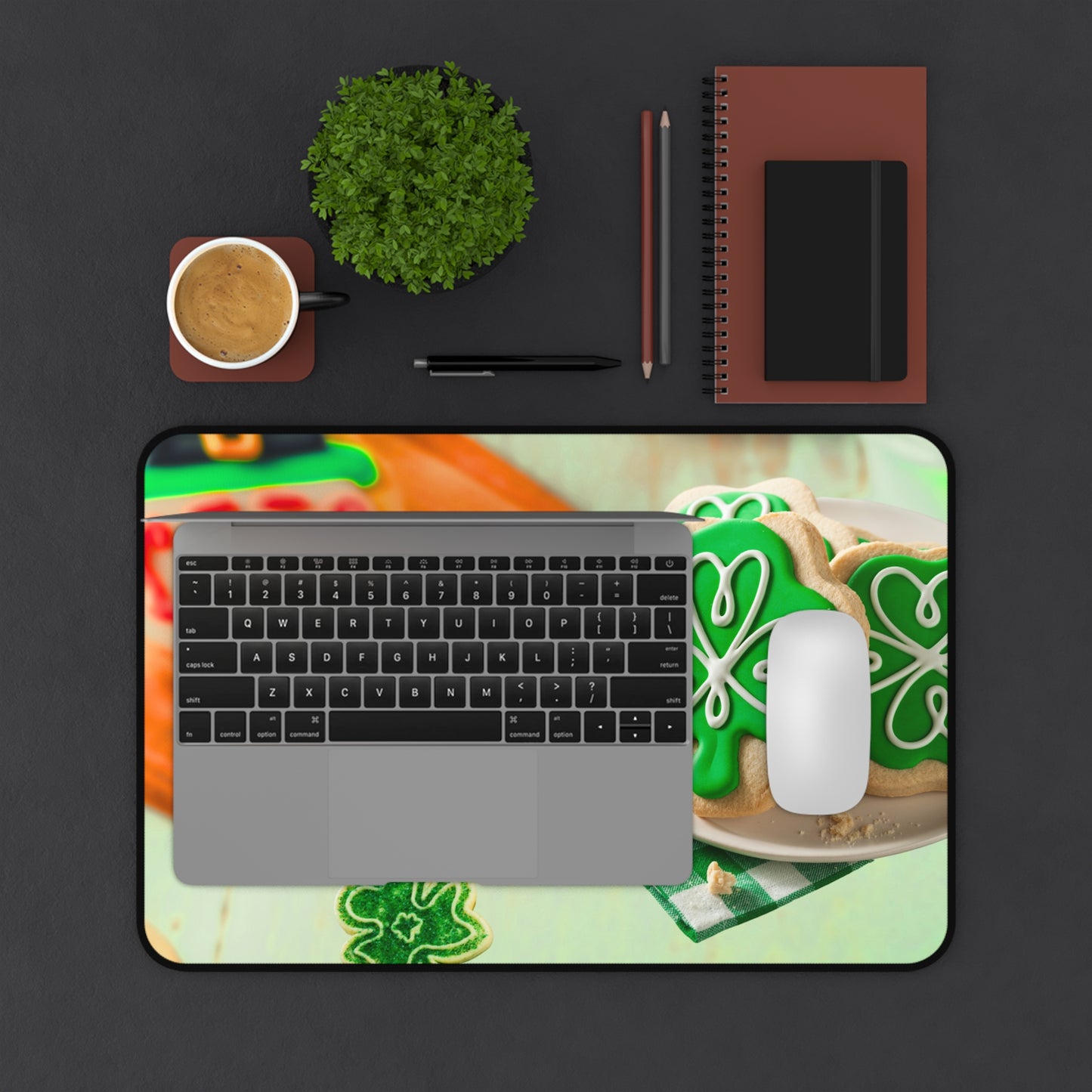 Neoprene Desk Mat – Shamrock Cookie St. Patrick’s Day Design