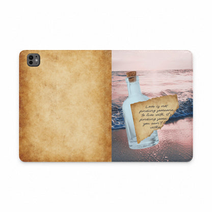 Tablet Folio Case — Message in a Bottle Beach Cover with Vintage Parchment Quote