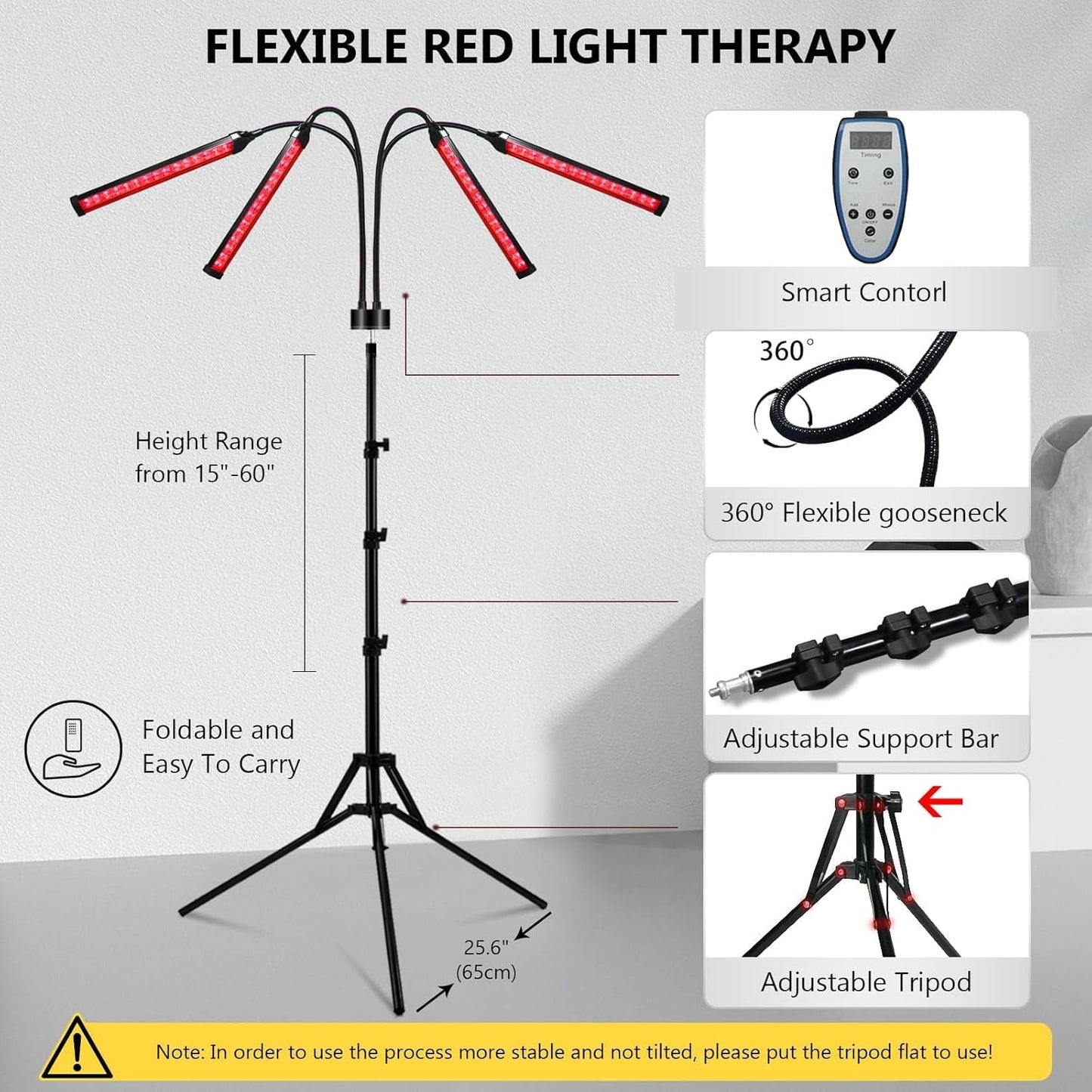 Red Light Therapy, 660Nm & 850Nm & 940Nm Infrared Light Therapy with Stand, Height Adjustable & Angle Adjustable & Timer, 32W 180Leds Infrared Light Therapy for Body (Black