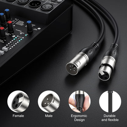 100Ft XLR Microphone Cables 2 Packs - Premium Balanced Mic Speaker Cable with 3 Pins XLR Male to Female 100 Feet, Black