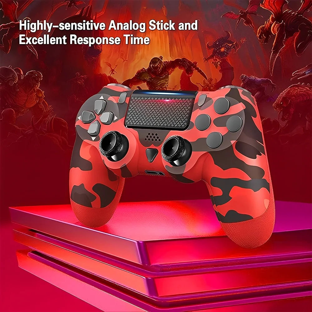 Wireless Game Controller Compatible with P4,Analog Sticks/6-Axis Motion Sensor with Charging Cable- Red Camo